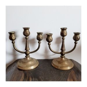 Set of Vintage Heavy Brass Candelabras